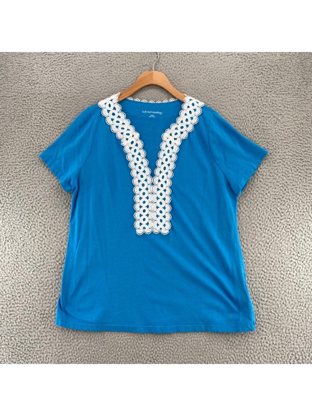 Soft Surroundings Top Women Large Kaitlyn Blue Embellished Knit Tee Short Sleeve